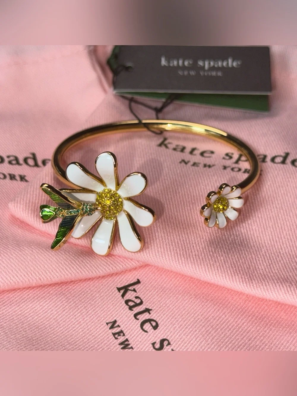 kate spade Gold-tone Daisy Open Cuff Bracelet with White Enamel